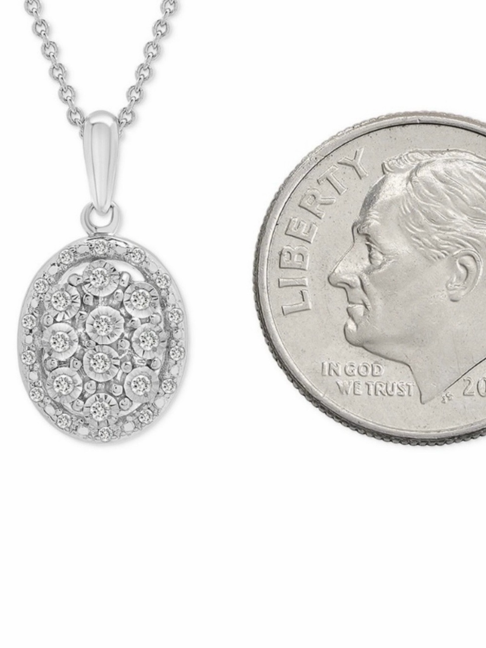 Macy's Silver Oval Crystal Cluster Pendant Necklace - White - Picture 5 of 6
